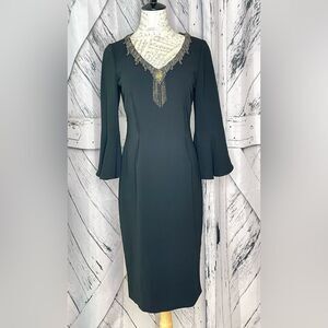 Rickie Freeman for Teri Jon Black Dress Beaded Trim 8